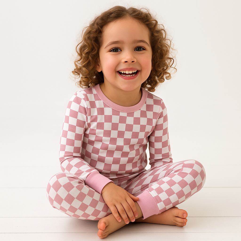 Bamboo Two-Piece Pajama Pink Grid