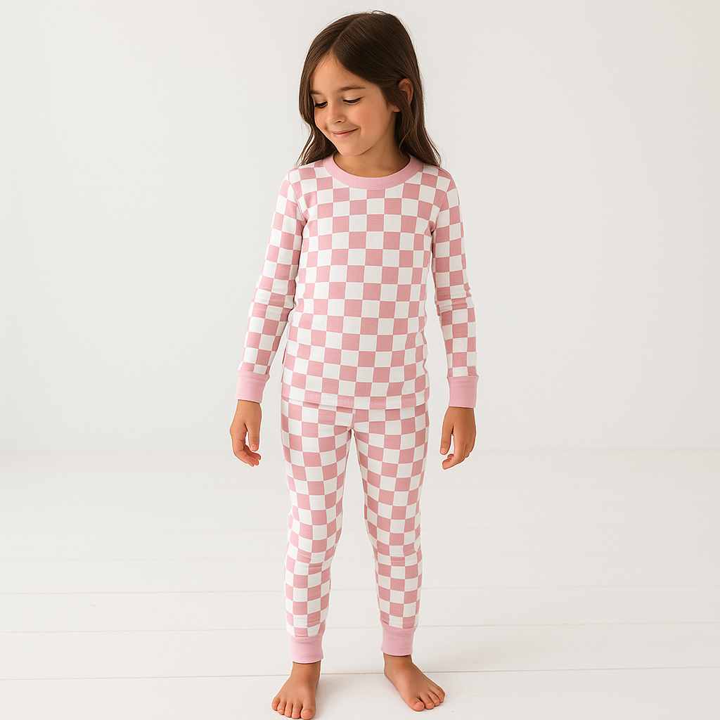 Bamboo Two-Piece Pajama Pink Grid