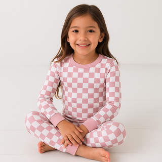 Bamboo Two-Piece Pajama Pink Grid