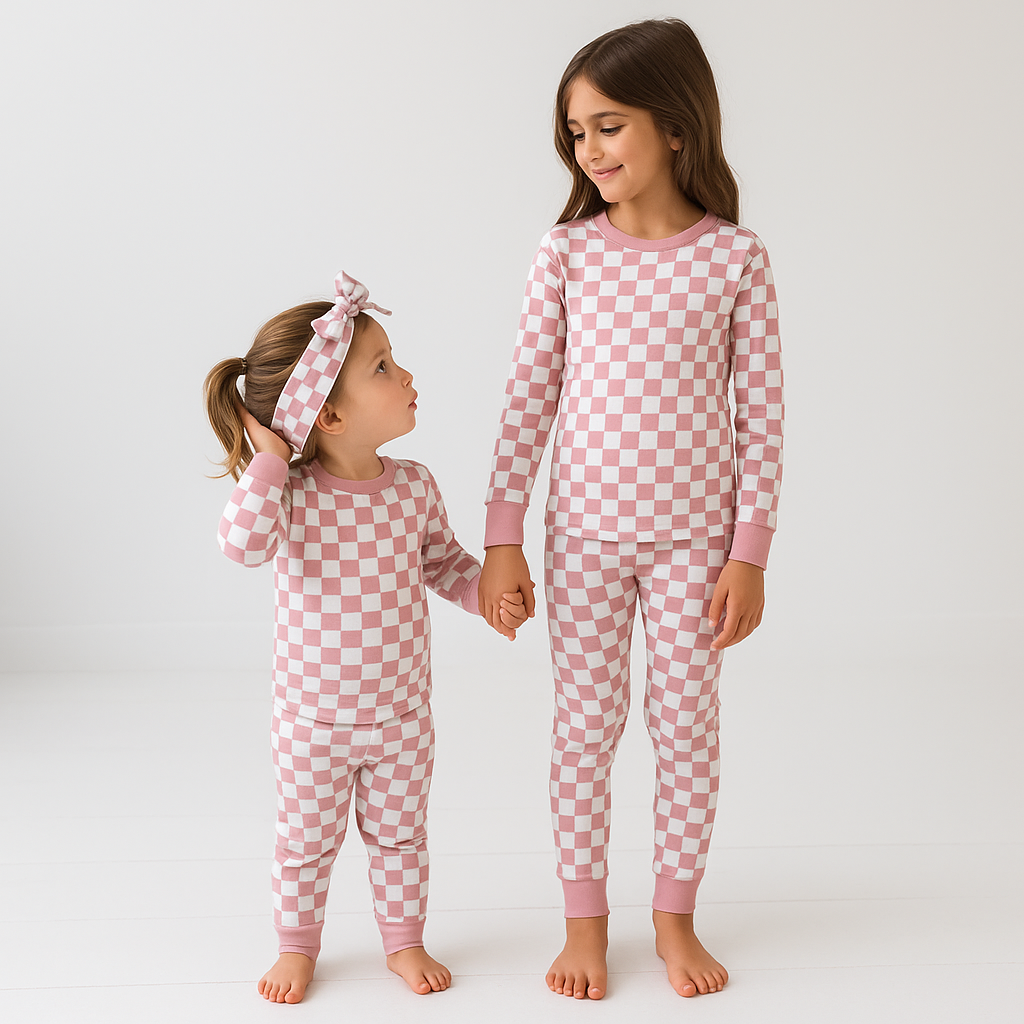 Bamboo Two-Piece Pajama Pink Grid