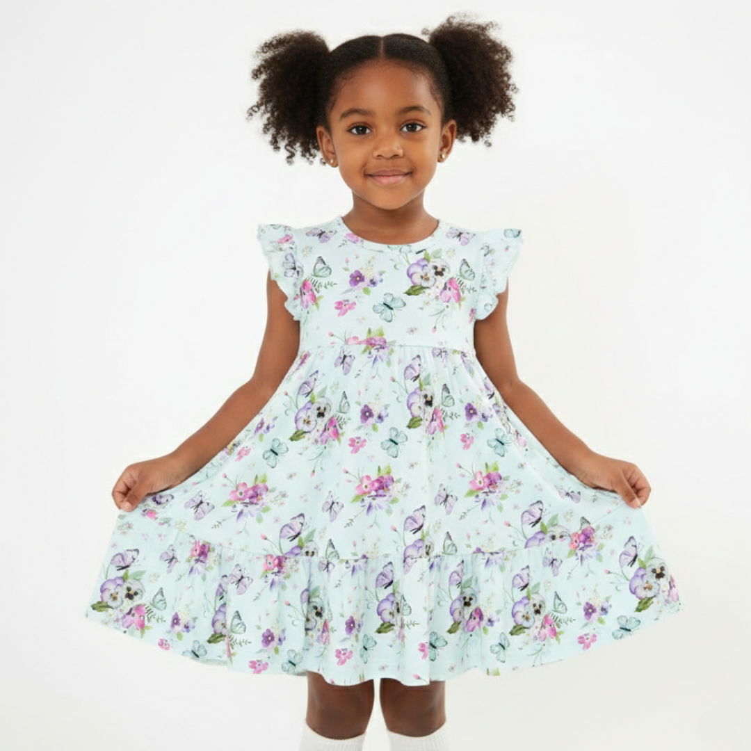Organic Cotton Ruffle Sleeveless Dress Butterfly Garden