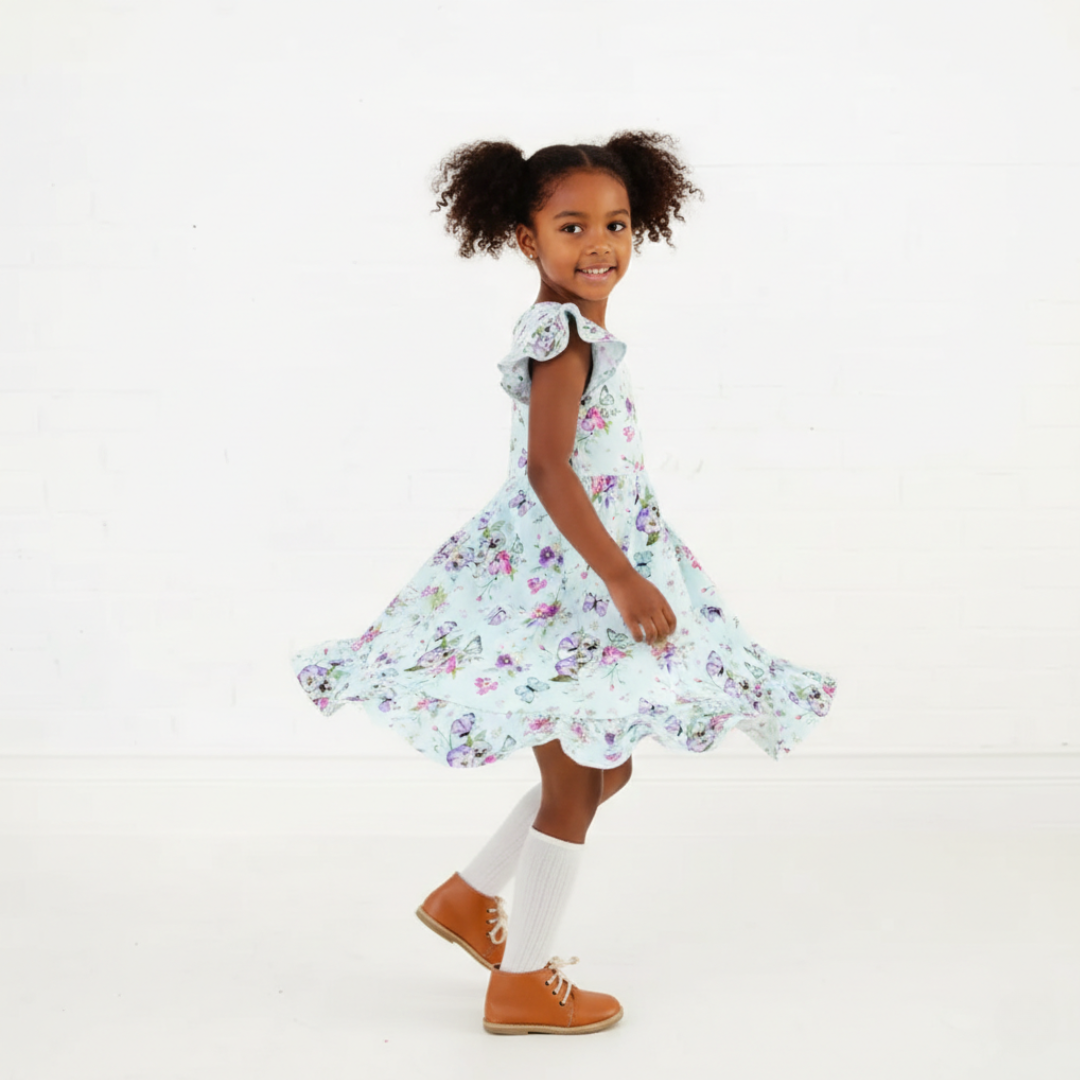 Organic Cotton Ruffle Sleeveless Dress Butterfly Garden