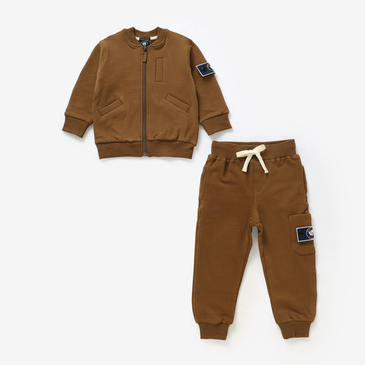 Organic Cotton Full-Zip Cargo Tracksuit – Patch Module (Chocolate Brown)