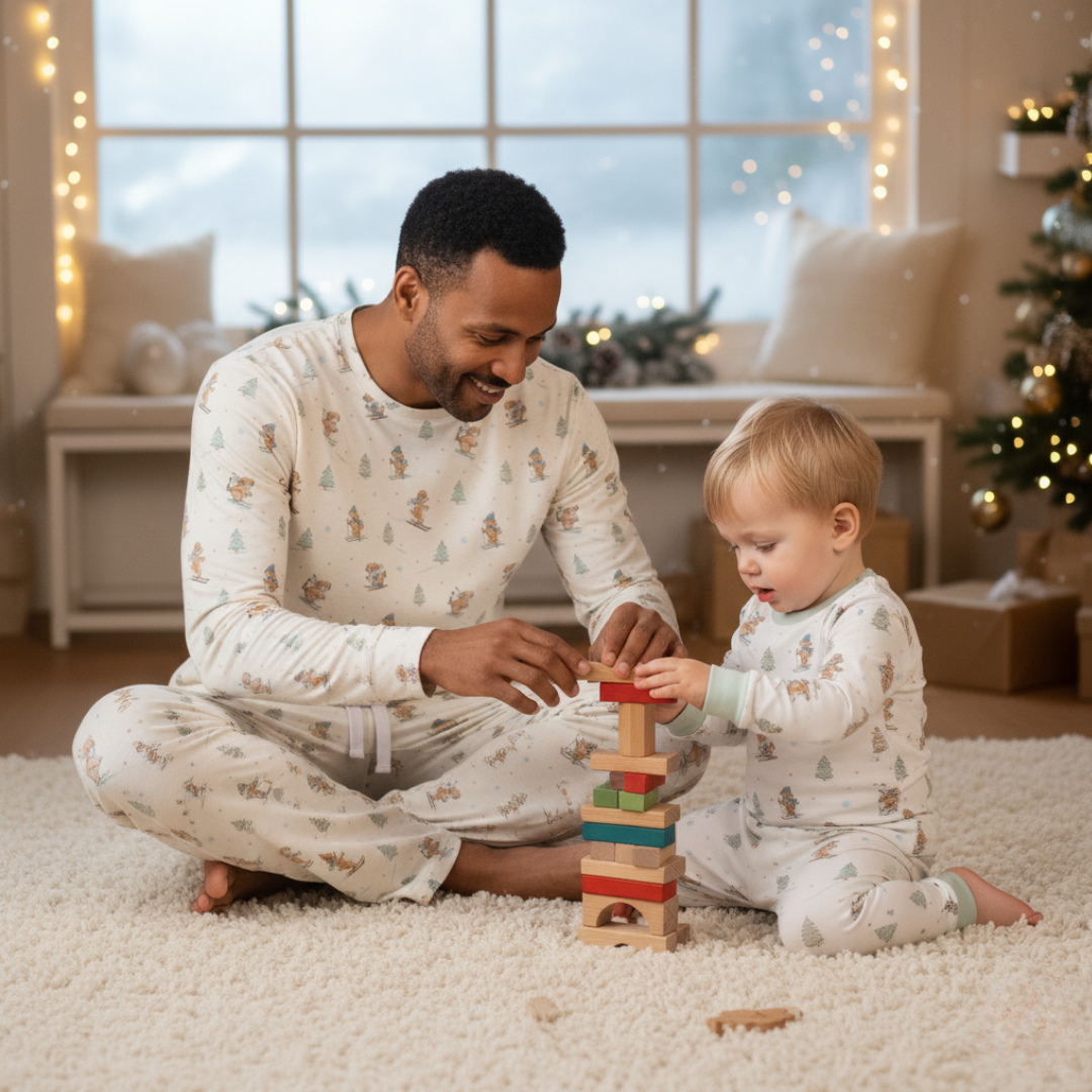 Men's Adult Bamboo Two-Piece Pajama Ski Pups