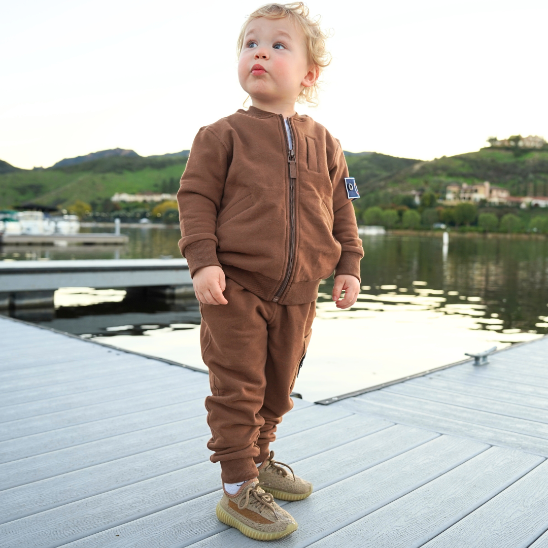 Organic Cotton Full-Zip Cargo Tracksuit – Patch Module (Chocolate Brown)