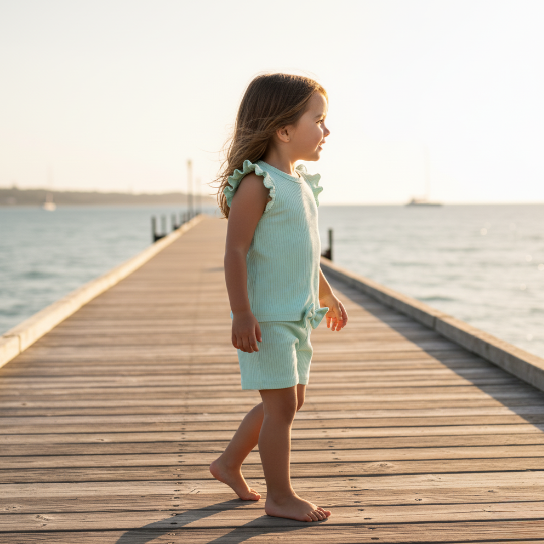Organic Ribbed Cotton Ruffle Top & Shorts Set