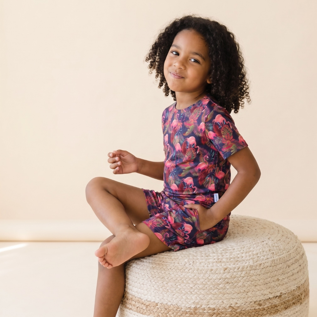 Bamboo Short Sleeve Two-Piece Set Flamingo