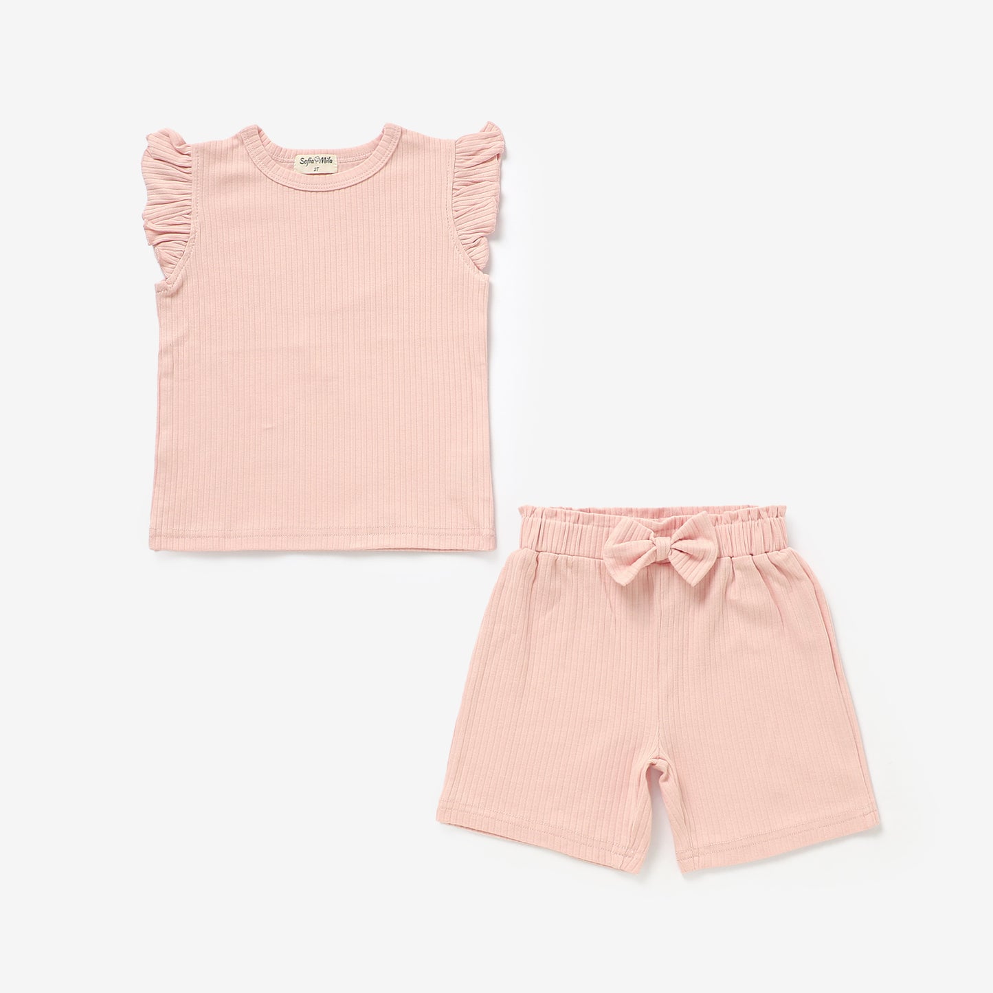 Organic Ribbed Cotton Ruffle Top & Shorts Set