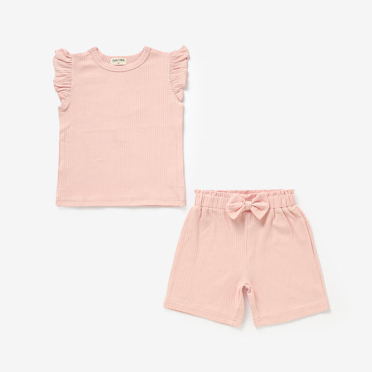 Organic Ribbed Cotton Ruffle Top & Shorts Set