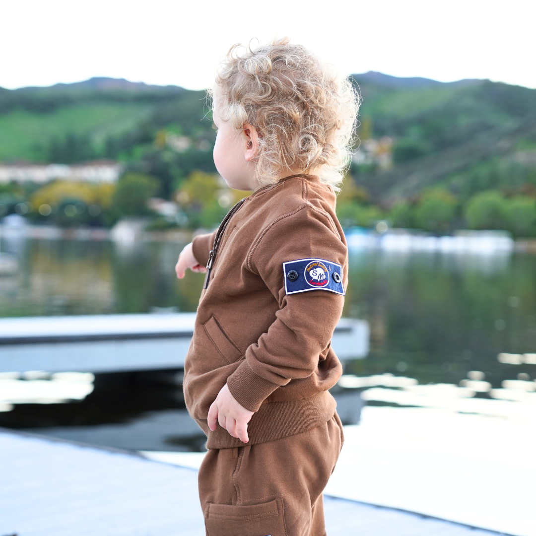 Organic Cotton Full-Zip Cargo Tracksuit – Patch Module (Chocolate Brown)