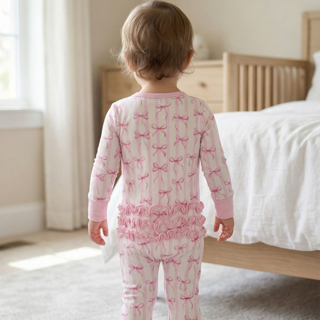Bamboo Ruffle Zippy Pajama Rosy Ribbon