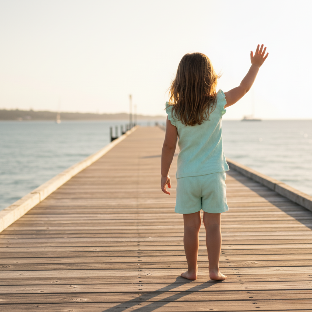 Organic Ribbed Cotton Ruffle Top & Shorts Set