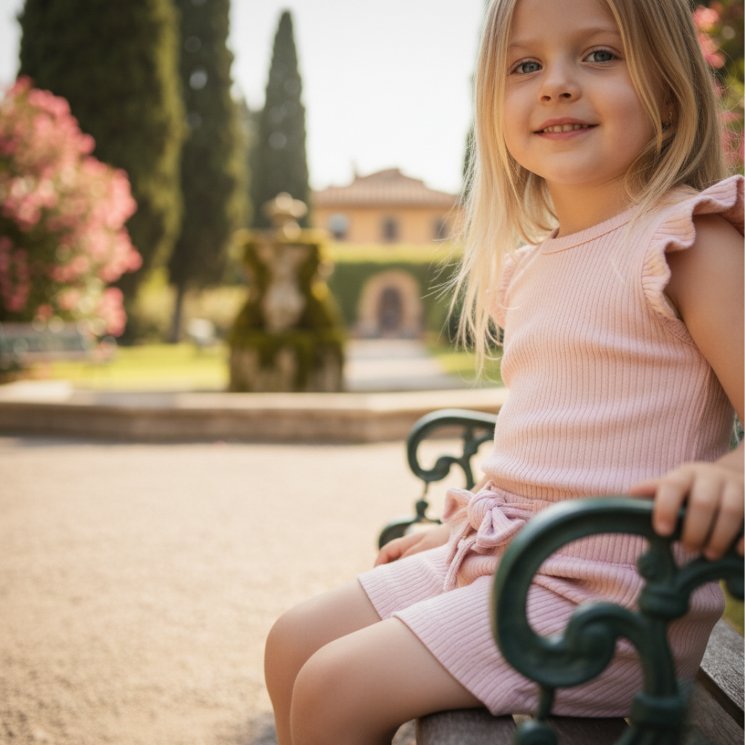Organic Ribbed Cotton Ruffle Top & Shorts Set