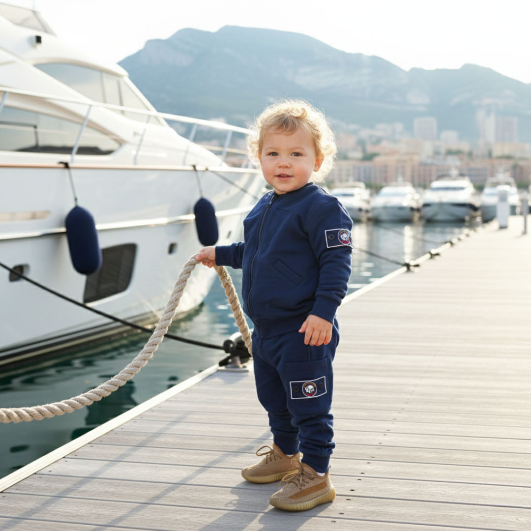 Organic Cotton Full-Zip Cargo Tracksuit – Patch Module (Midnight Navy)