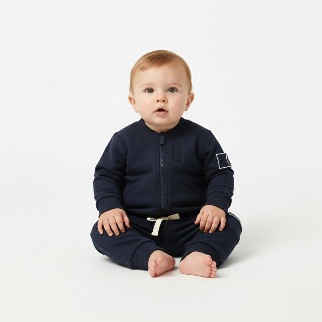 Organic Cotton Full-Zip Cargo Tracksuit – Patch Module (Midnight Navy)