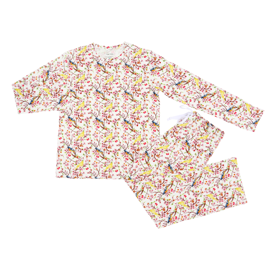 Unisex Adult Bamboo Pajama Set Cherry Blossom