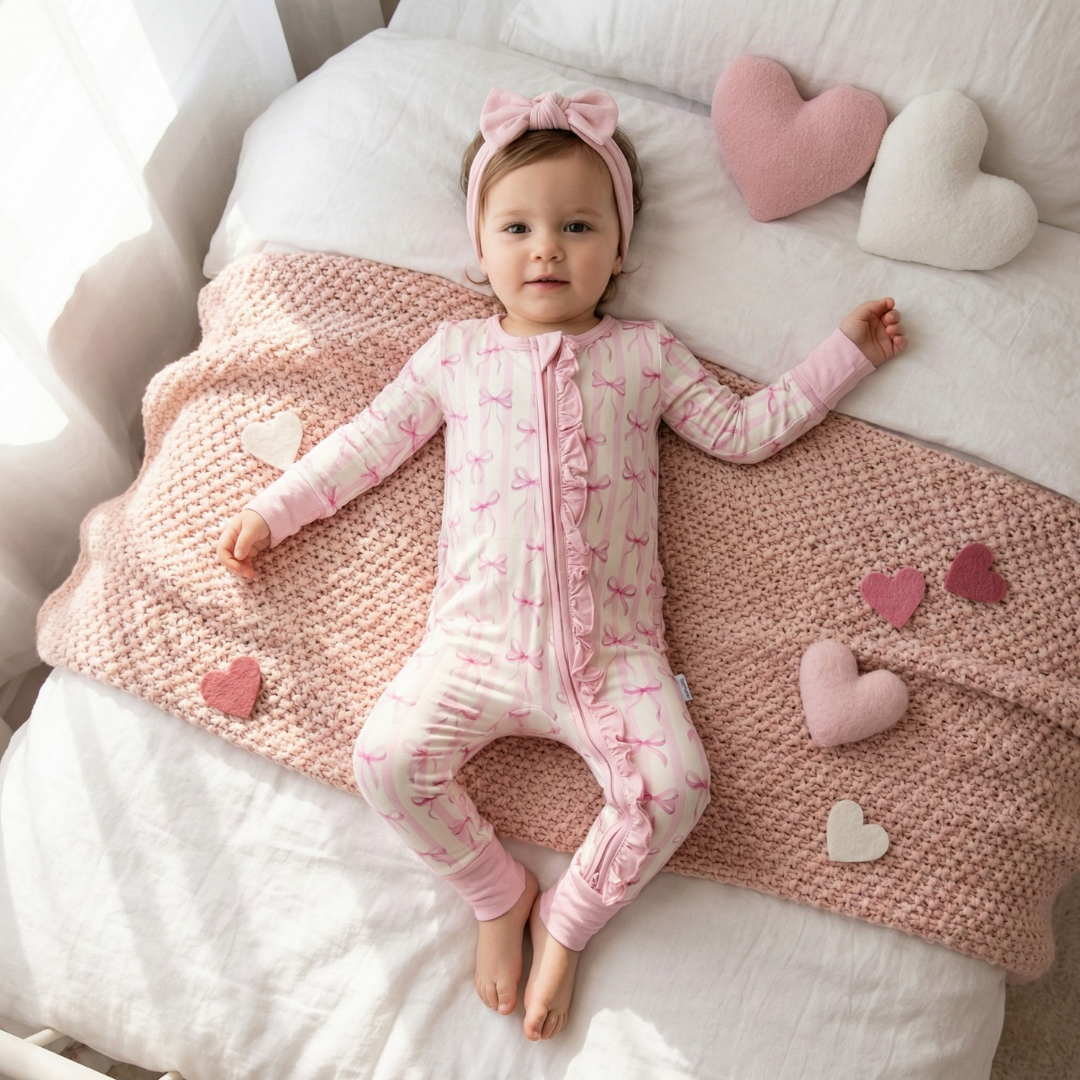 Bamboo Ruffle Zippy Pajama Rosy Ribbon