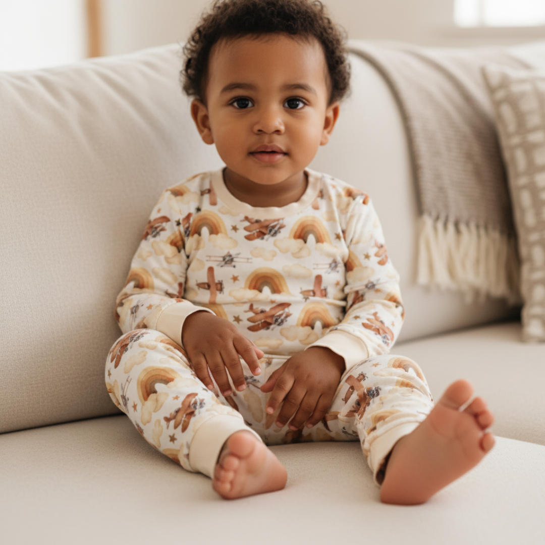 Bamboo Two Piece Pajama Neutral Skies