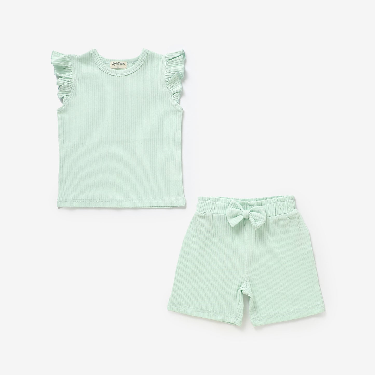 Organic Ribbed Cotton Ruffle Top & Shorts Set