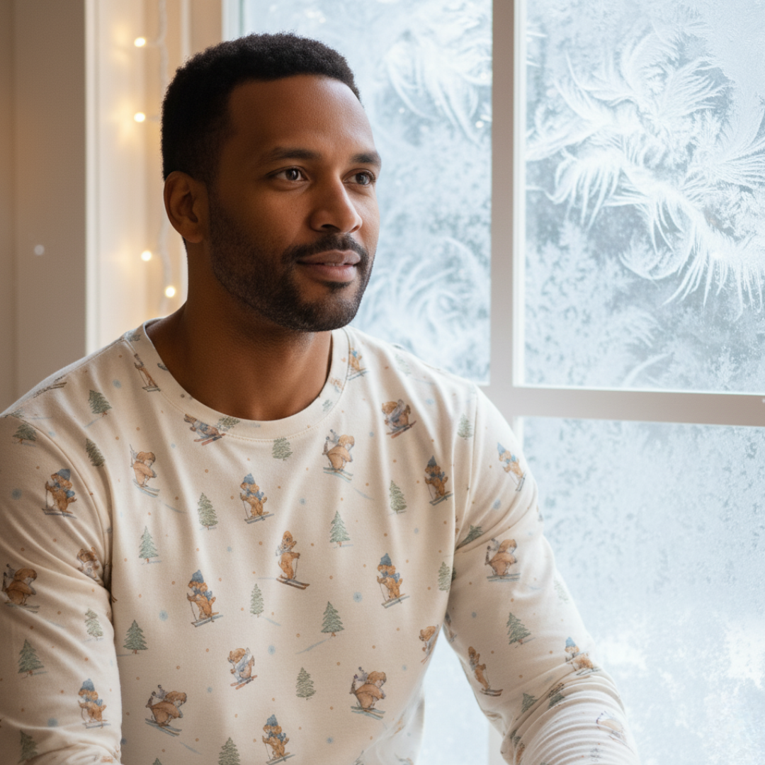 Men's Adult Bamboo Two-Piece Pajama Ski Pups