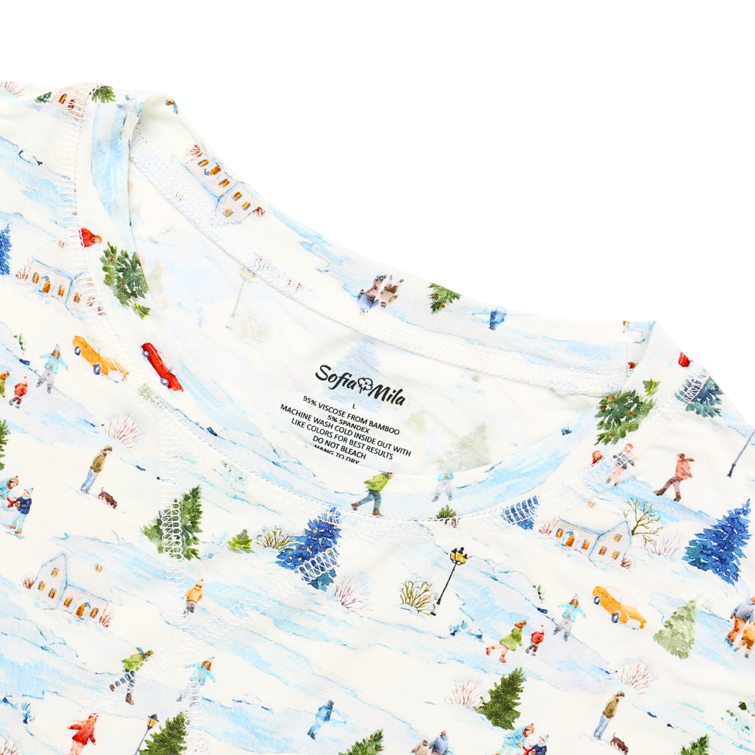 Men's Adult Bamboo Two Piece Pajama Winter Village