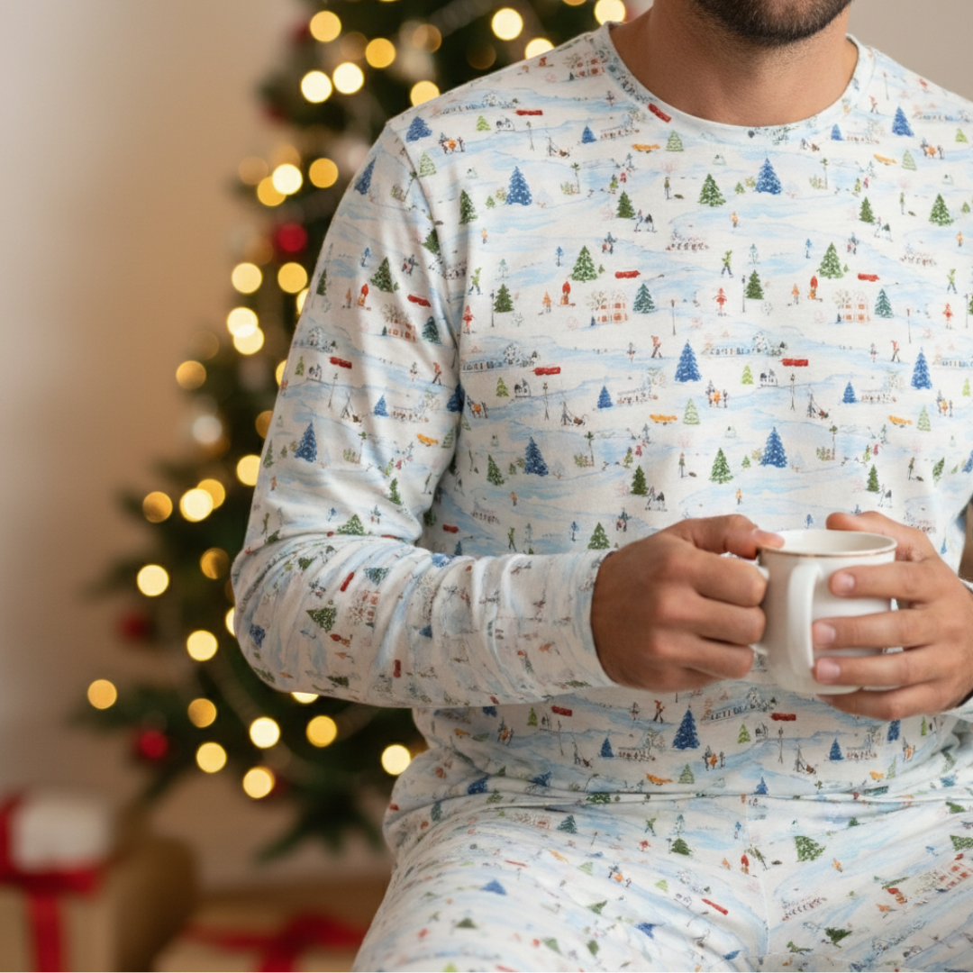 Men's Adult Bamboo Two Piece Pajama Winter Village