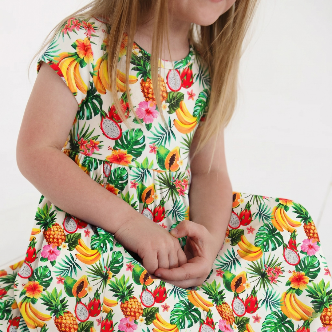Bamboo Twirl Dress Tropical Print