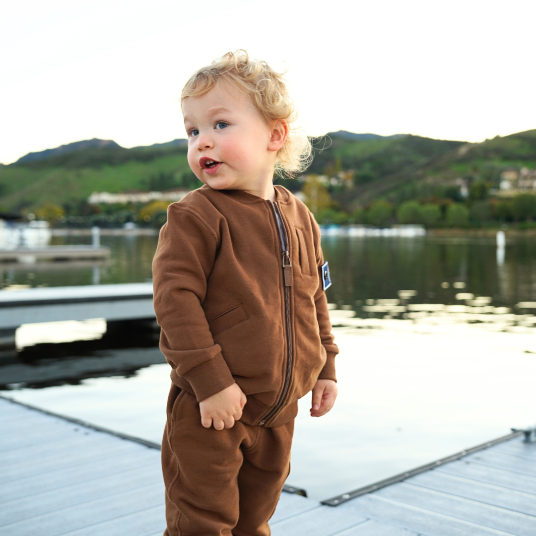Organic Cotton Full-Zip Cargo Tracksuit – Patch Module (Chocolate Brown)