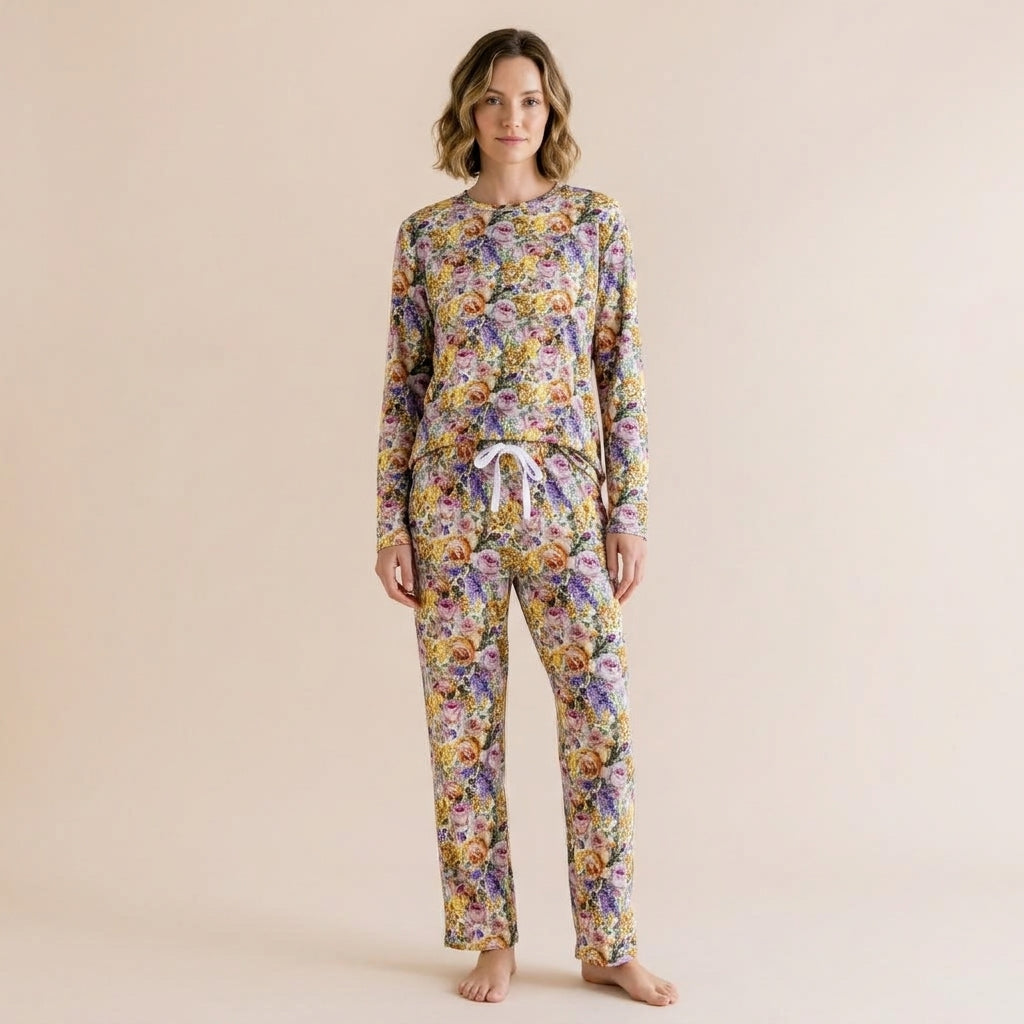 Unisex Adult Bamboo Pajama Set Lavender Rose