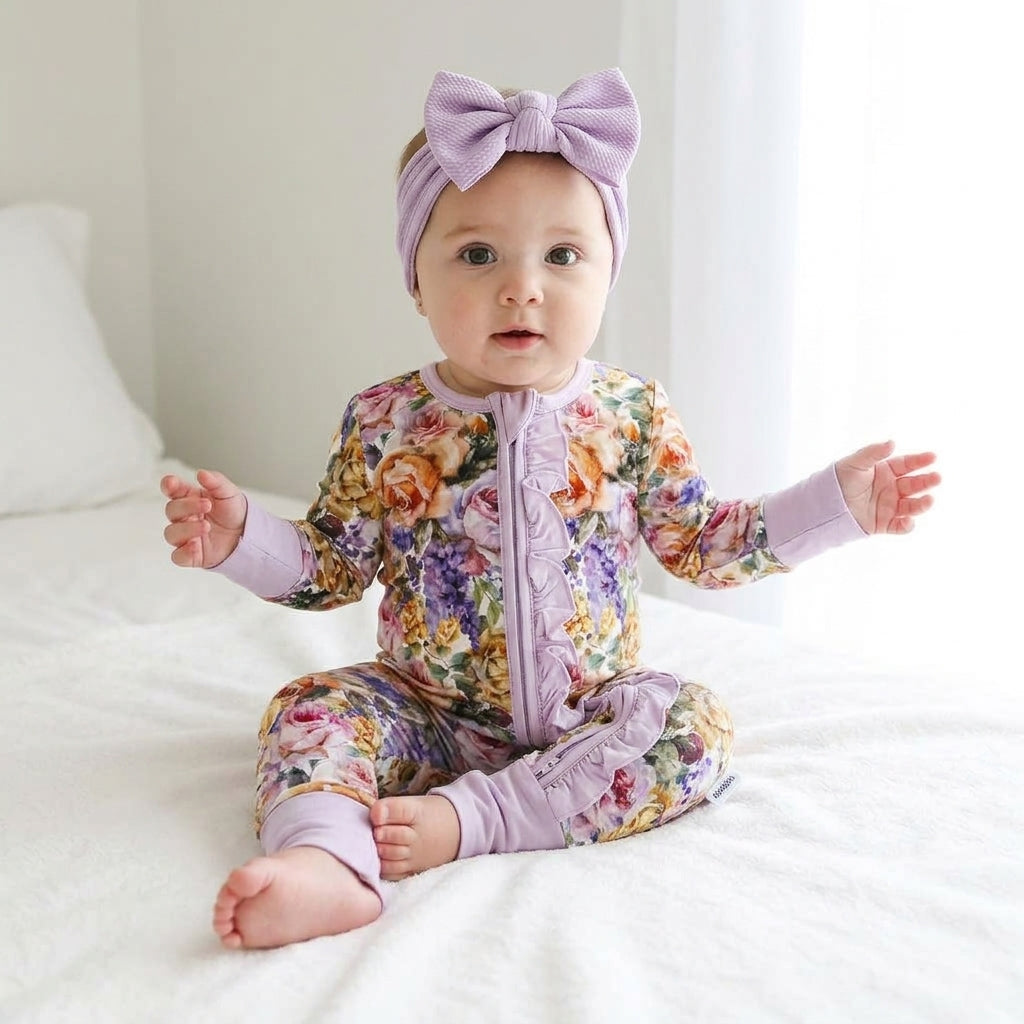 Bamboo Ruffle Zippy Pajama Lavender Rose