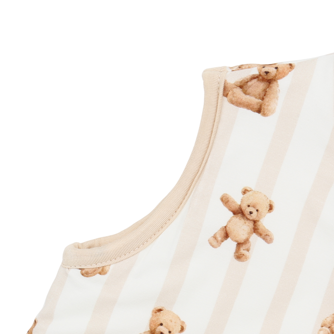 Baby crib canopy with teddy bear pattern on a white background