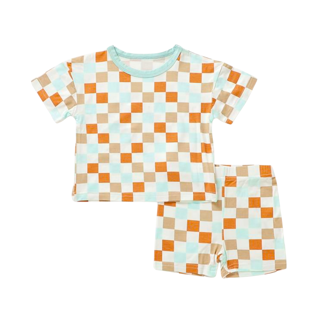 Bamboo Two-Piece Shirt & Short Set Retro Blocks