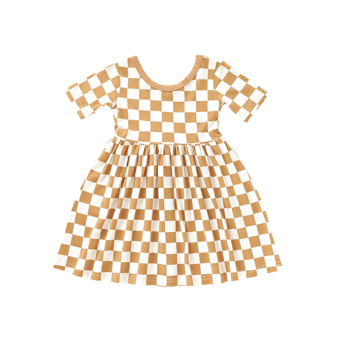Bamboo Twirl Dress Golden Grid