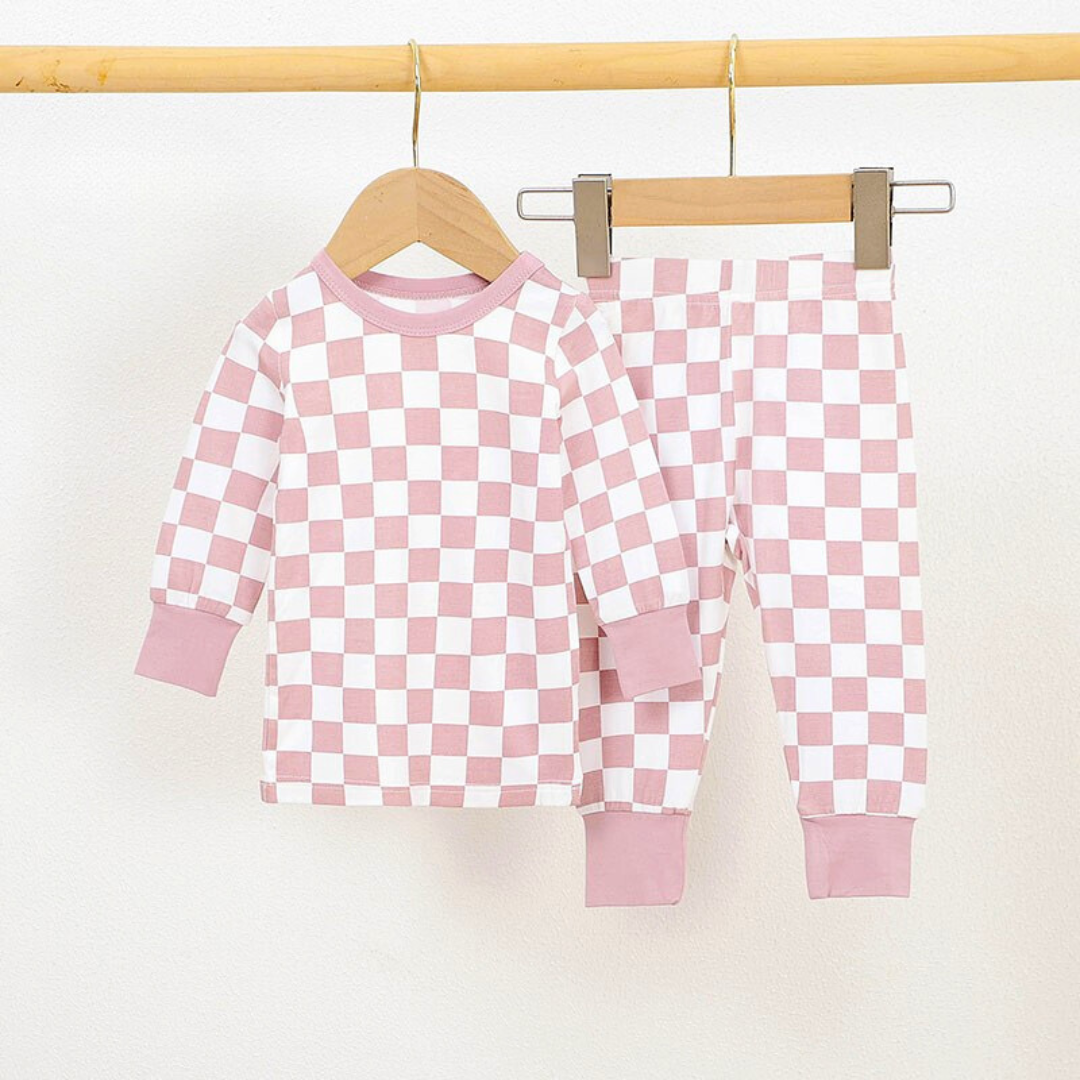 Bamboo Two-Piece Pajama Pink Grid