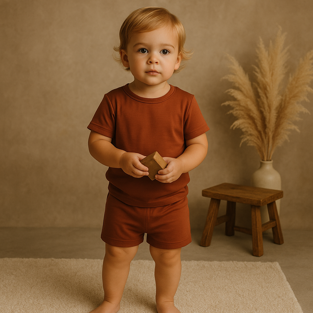 Bamboo Shorts & T-Shirt Set Redwood Clay