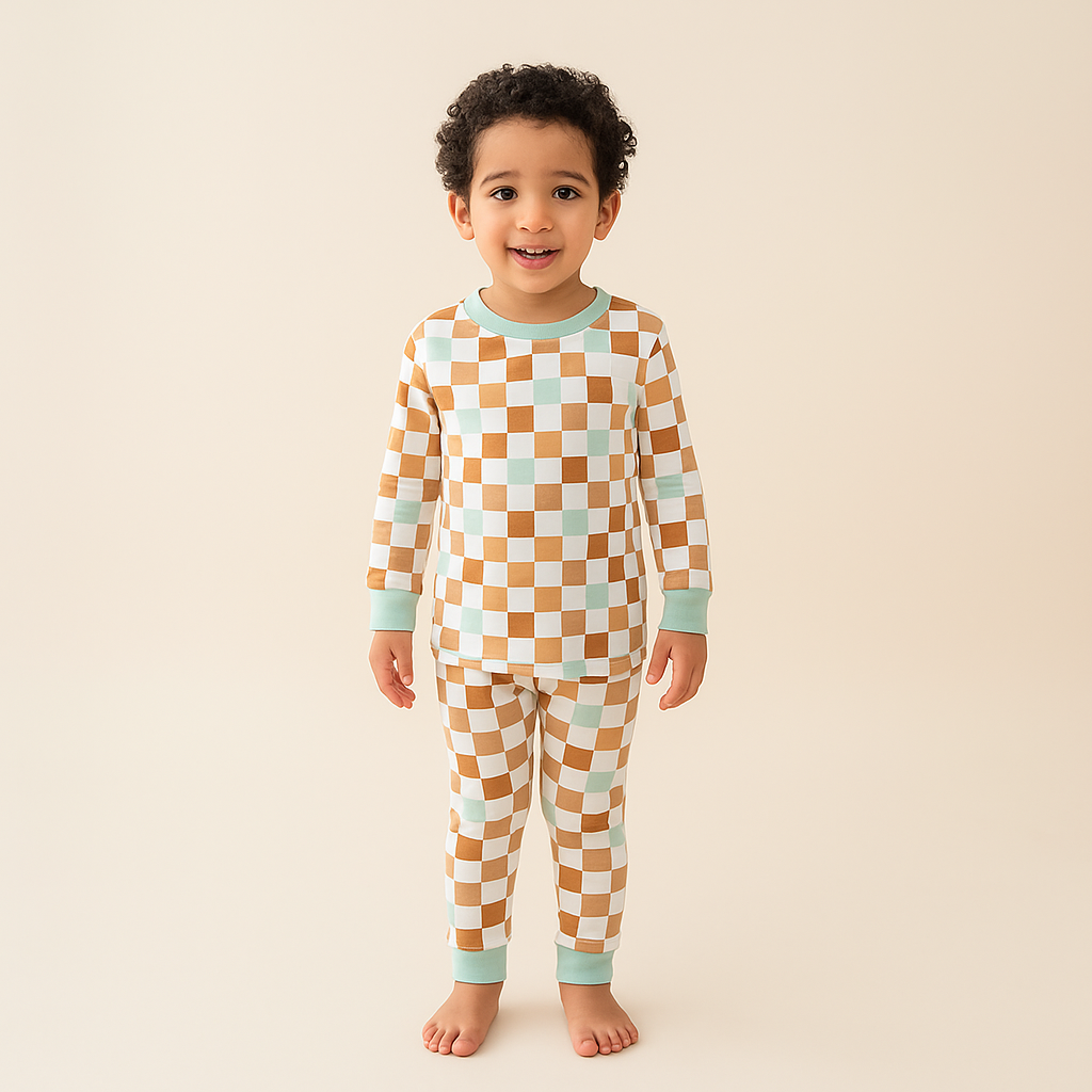 Bamboo Two-Piece Pajama Set Retro Blocks
