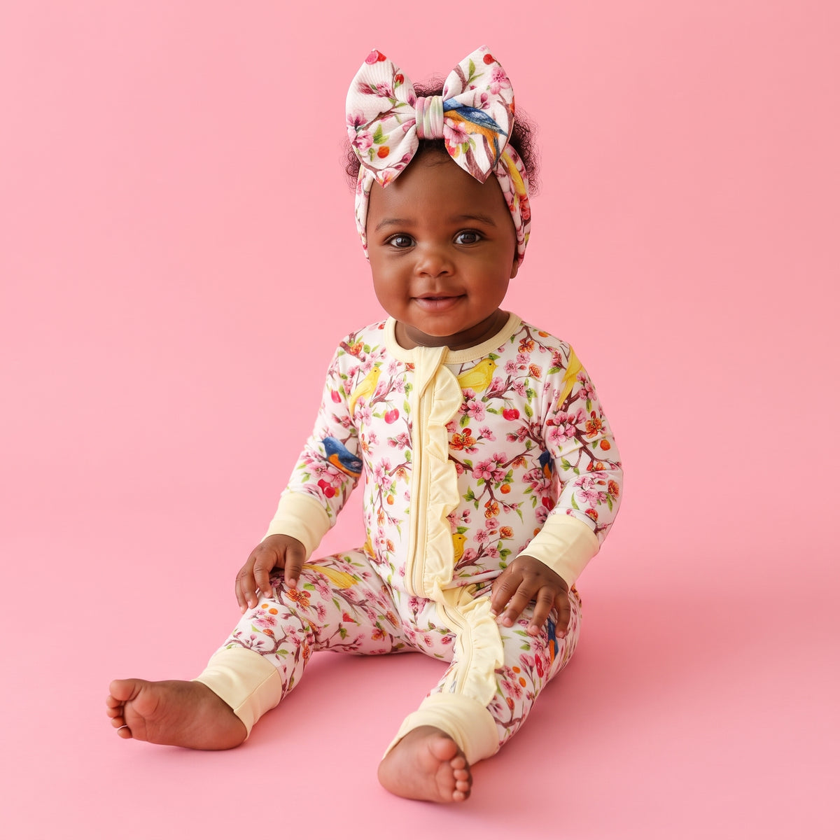 Bamboo Ruffle Zippy Pajama Cherry Blossom