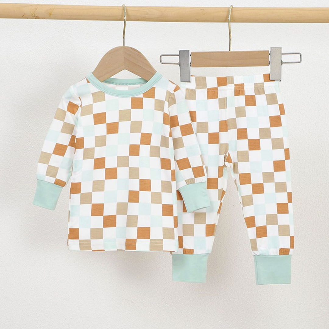 Bamboo Two-Piece Pajama Set Retro Blocks