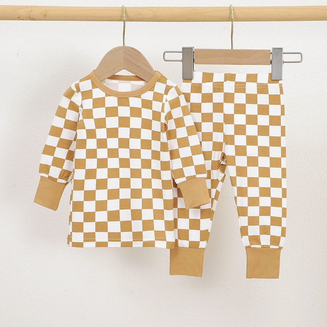 Bamboo Two-Piece Pajama Set Golden Grid