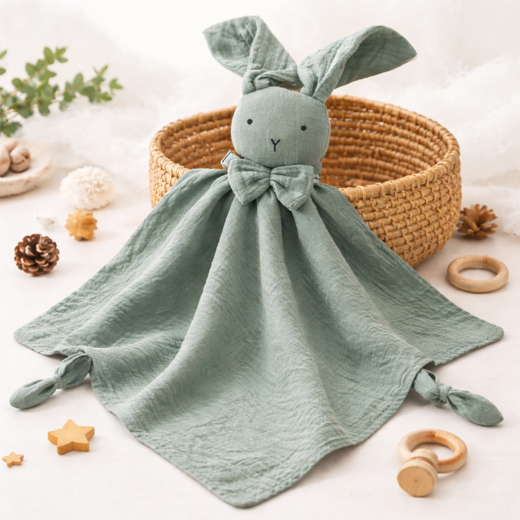 Large Organic Cotton Muslin Bunny Lovey Blanket