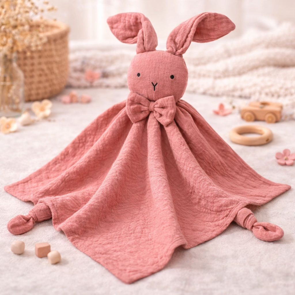 Large Organic Cotton Muslin Bunny Lovey Blanket