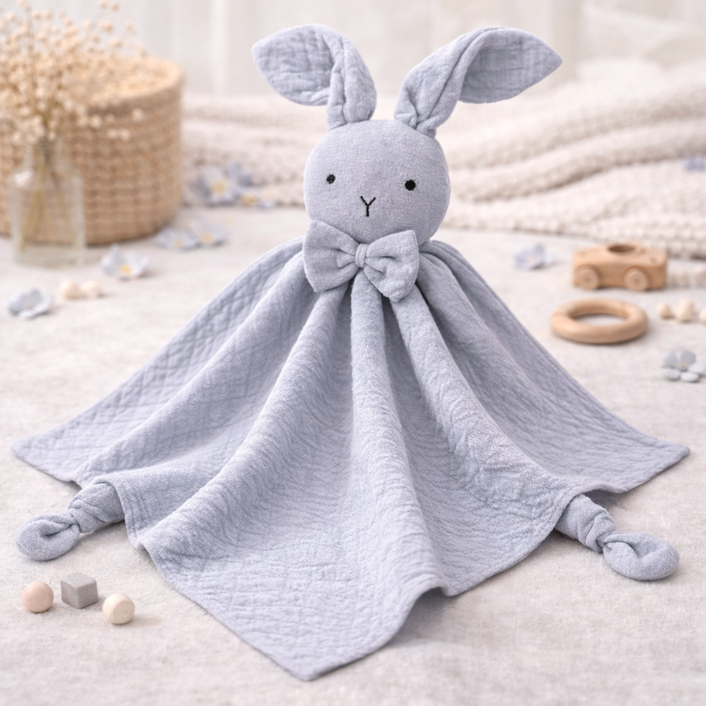 Large Organic Cotton Muslin Bunny Lovey Blanket
