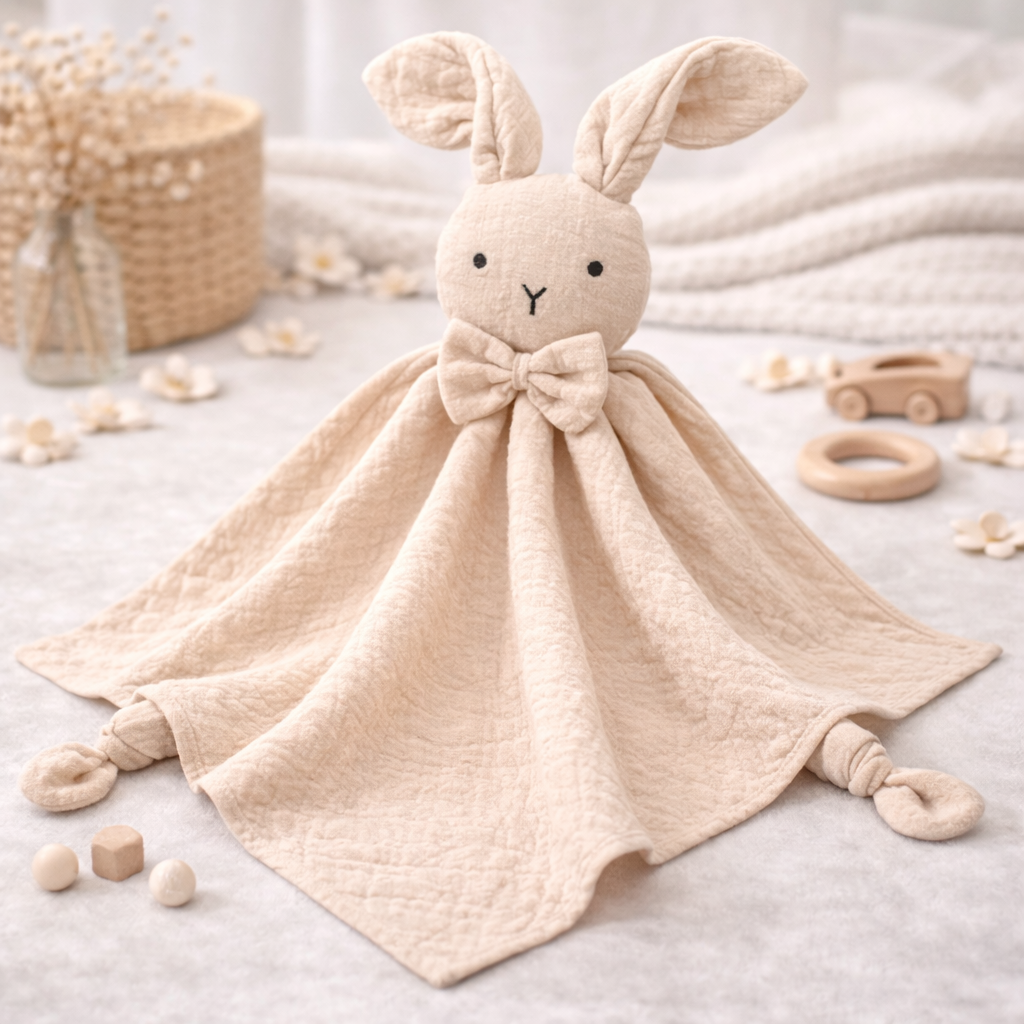 Large Organic Cotton Muslin Bunny Lovey Blanket