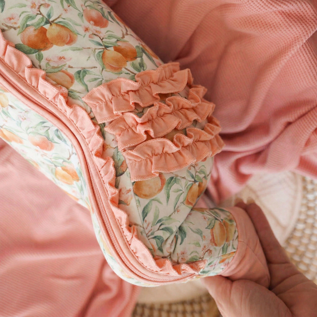 Bamboo Ruffle Zippy Pajama Peach Garden – SofiaMila