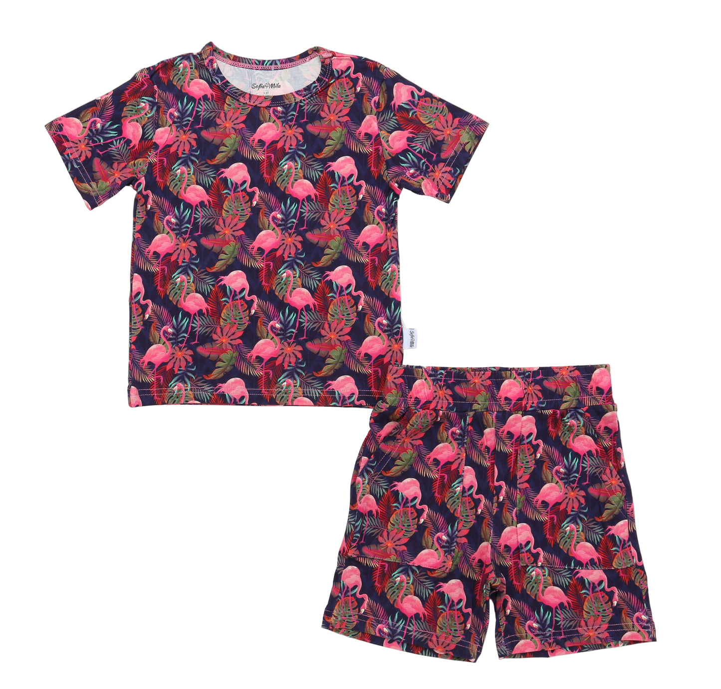 Bamboo Short Sleeve Two-Piece Set Flamingo