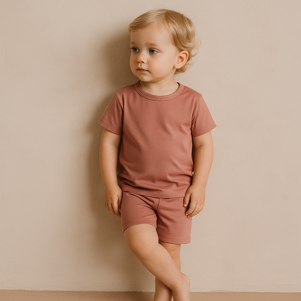 Bamboo Shorts & T-Shirt Set Red Bean Paste