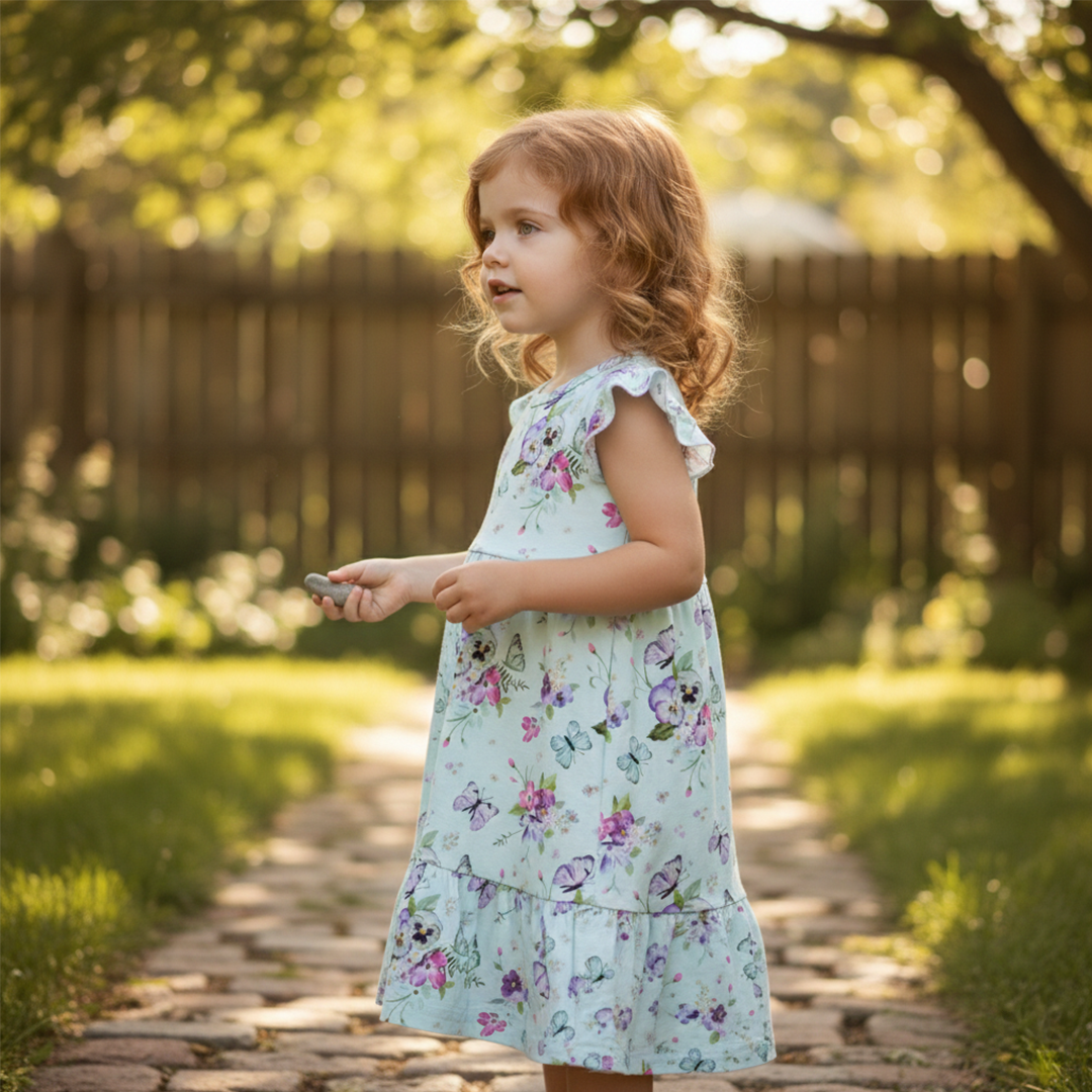 Organic Cotton Ruffle Sleeveless Dress Butterfly Garden