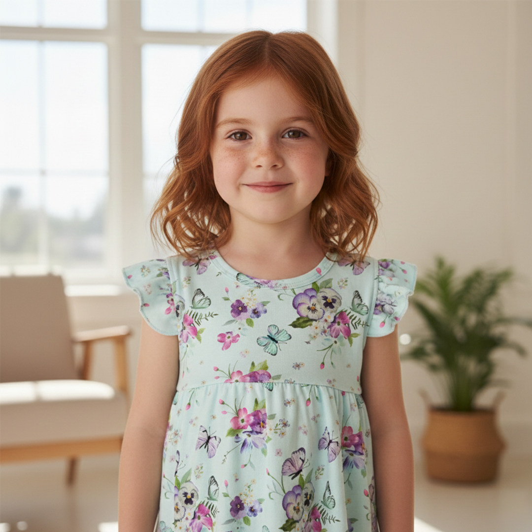 Organic Cotton Ruffle Sleeveless Dress Butterfly Garden