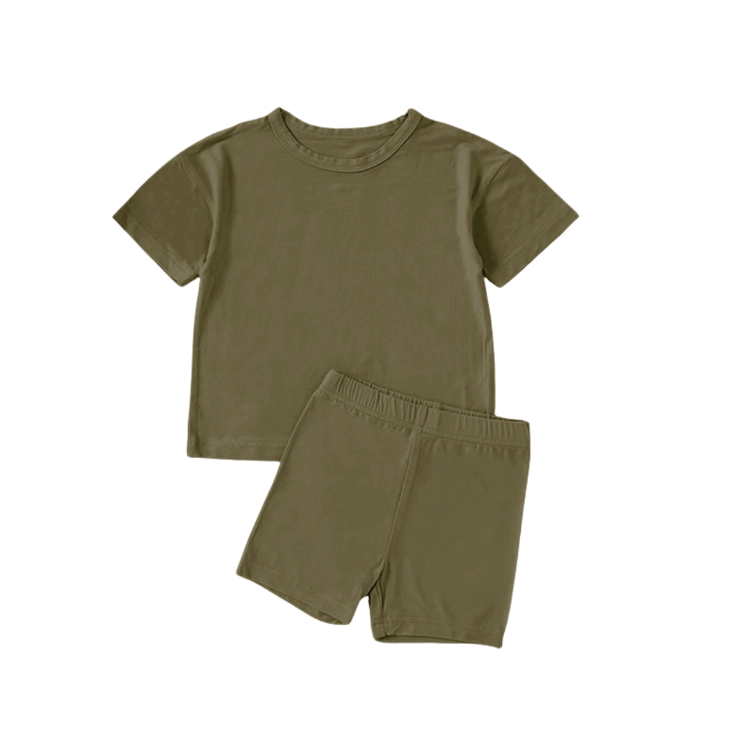 Bamboo Shorts & T-Shirt Set Olive Green