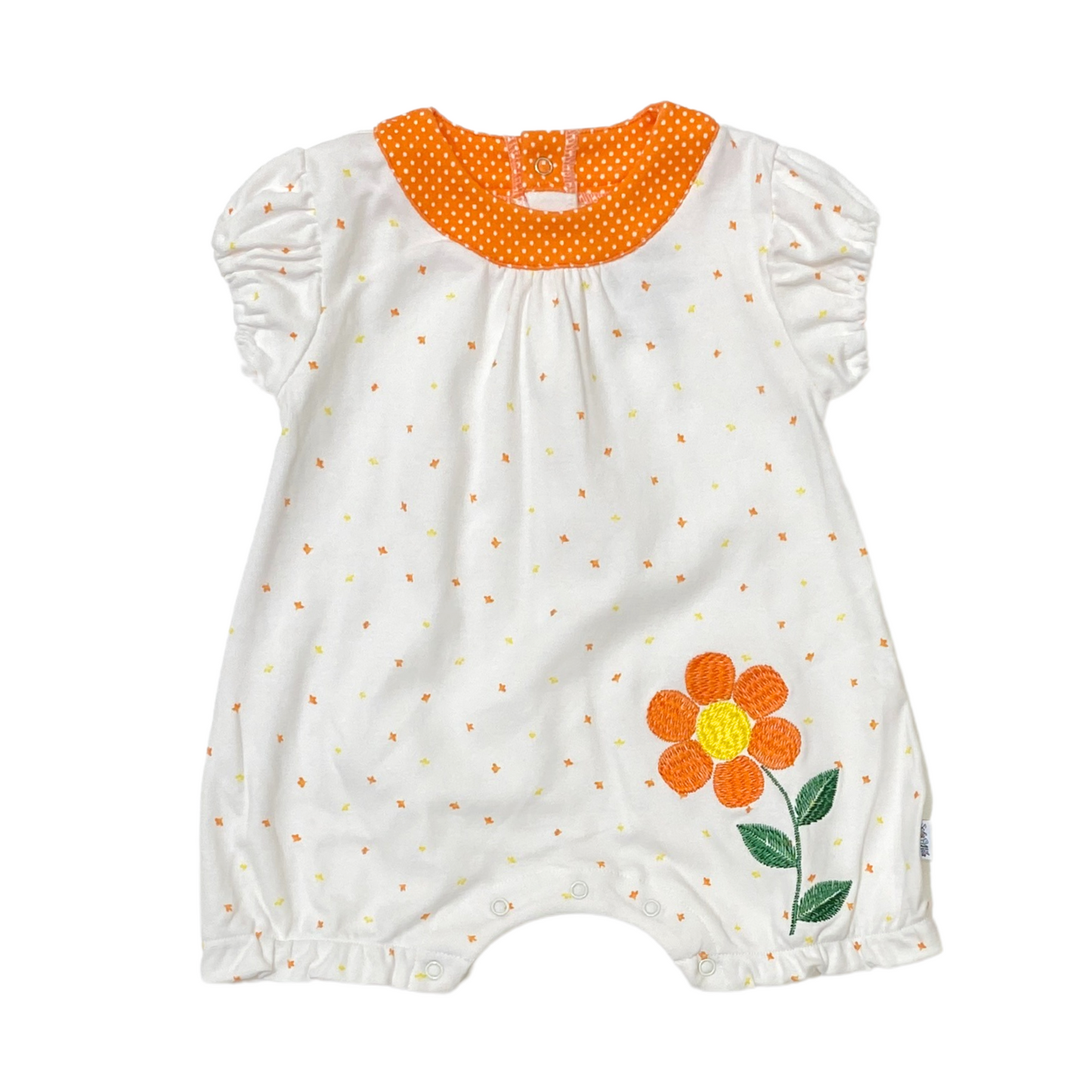 Orange Short Romper with Flower Embroidery - SofiaMila